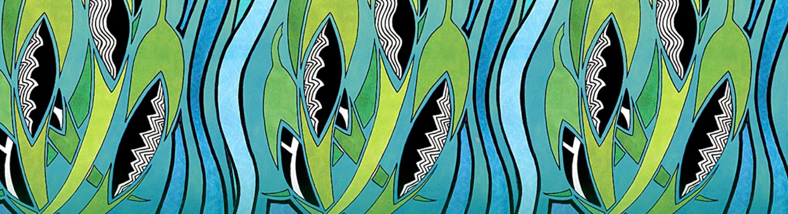 Aboriginal honour roll artwork created by Mick Harding. The range of green leaves represent the diversity of traditional owners throughout Victoria and the shield that floats inside them represents the resilience of our people over thousands of generations that we have been here.