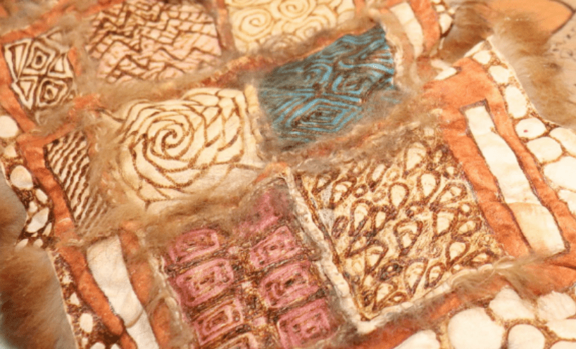 Close up on panels of a rug