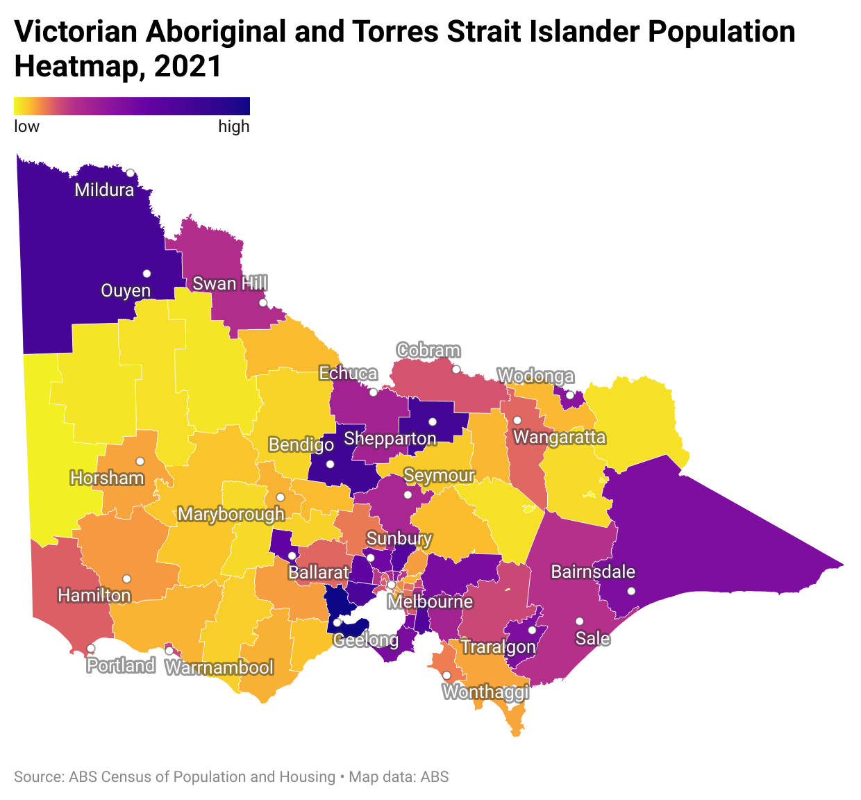 Victorian Aboriginal and Torres Strait Islander Population Heatmap, 2021