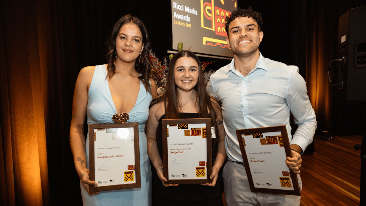 Ricci Marks Award winners for 2026: Imogen Johnstone; Rylie Cadd; and Saige Bell